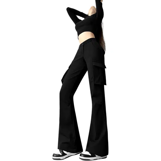 邦固依品 工装裤女春秋季小个子加厚流行风格运动微喇叭裤子休闲裤 女款