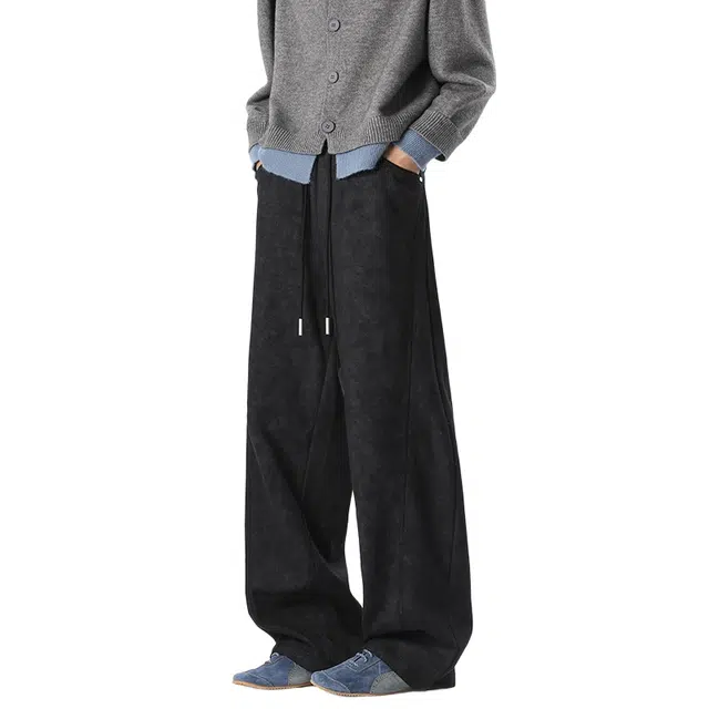 加荣 美式校园风裤子男秋季宽松潮牌运动卫裤男简约高级长裤男士高街垂感抽绳直筒裤男款青少年痞帅男装裤舒适百搭男生休闲裤 男女同款