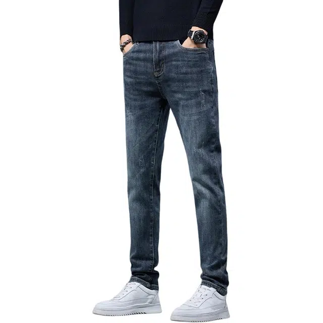 潮人榜 秋冬季美式高端潮牌复古痞帅修身小直筒男士长裤子潮流百搭休闲弹力显高显瘦通勤高品质牛仔裤 男款
