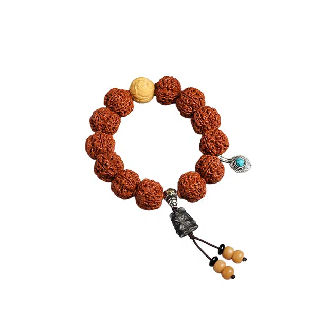 赤藤 招财进宝万事顺遂新中式国潮复古民族风文玩盘玩念珠盘玩佛珠手持藏式卡子缅黄貔貅文玩配饰醒狮好运 金刚菩提 手串 男款