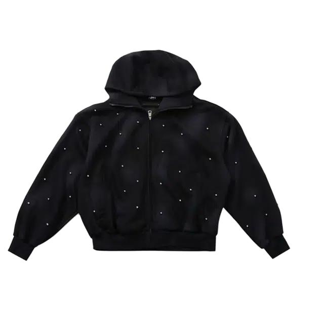 一碗士多 珍珠点缀个性脏扎染小众化高级感宽松舒适百搭防风美式复古高街日常城市户外通勤出街拍照街头嘻哈风卫衣 男女同款