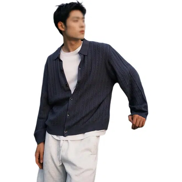 黑马漫画 美式条纹纽花设计感老钱风休闲毛衣夹克 男女同款