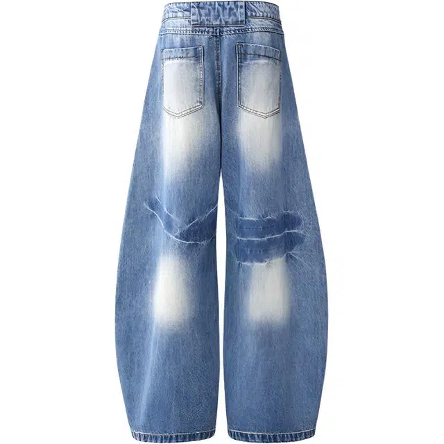 八哥 美式复古高街基础款水洗做旧设计感潮流时尚显瘦显高弯刀裤日常通勤百搭垂感舒适柔软长裤牛仔裤 男女同款