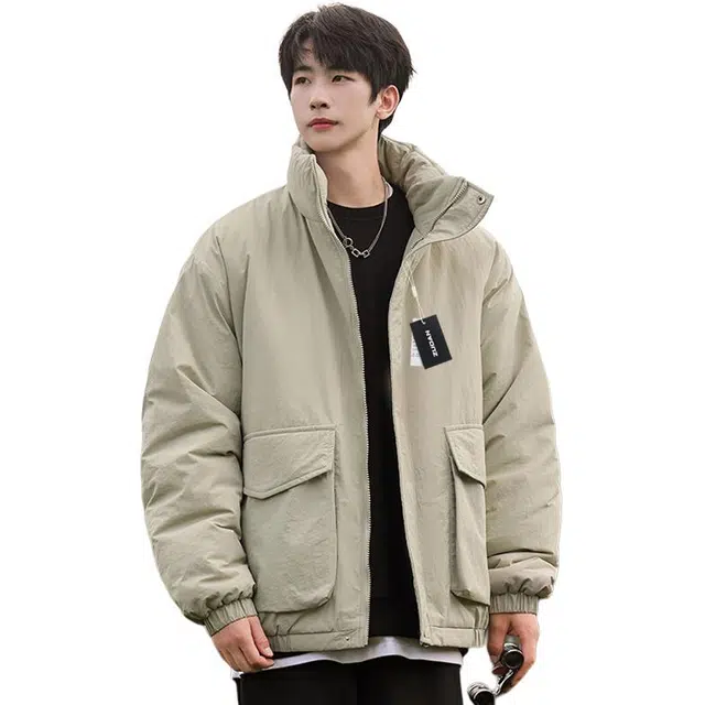 左岸 工装大口袋纯色立领棉衣男秋冬季加厚棉袄男生外套复古宽松百搭棉服 男款