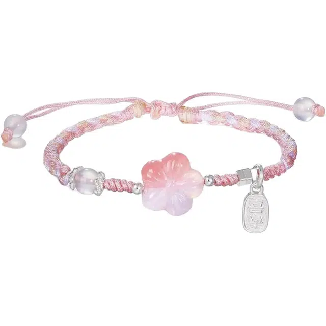 素于 国风潮流创意梅花小清新多巴胺手工编织绳甜美森系简约小众设计出街神器平安喜乐转运手饰 织物 手绳 男女同款情侣款