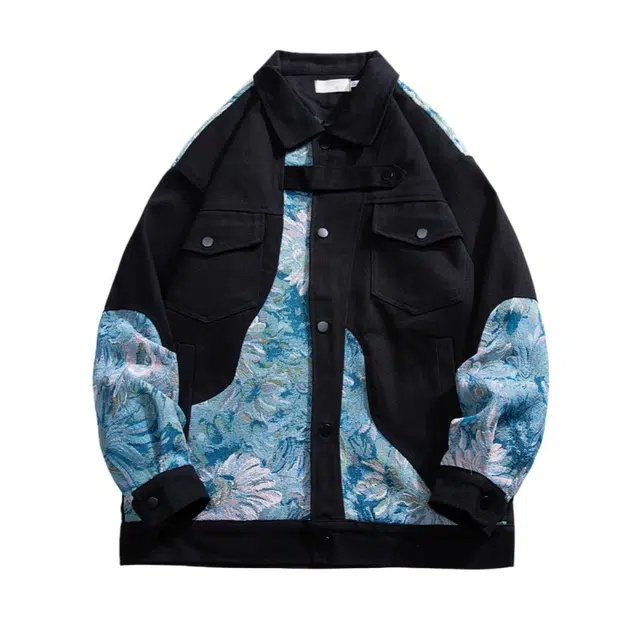 加荣 国潮刺绣宽松工装休闲百搭翻领中式国风时尚高级小众设计感衫夹克外套 男女同款