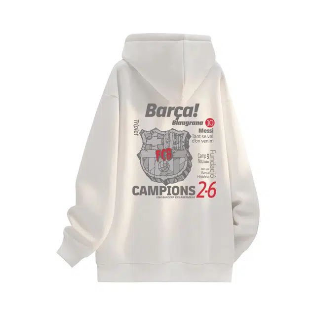 巴塞罗那足球俱乐部 美式学院风纯色简约高街时尚休闲宽松百搭日常通勤套头连帽卫衣 男女同款