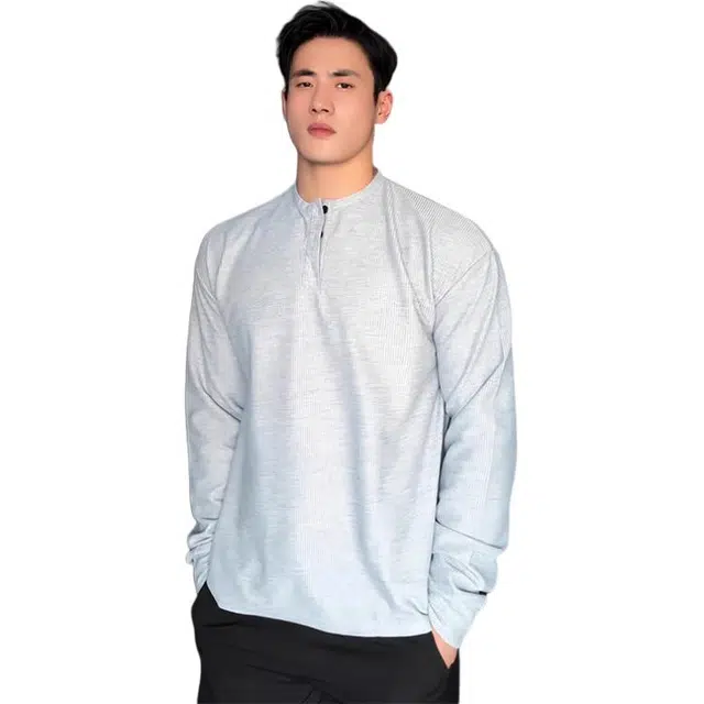 单爵 亨利领长袖打底衫男秋季美式华夫格上衣硬汉风卫衣 男女同款