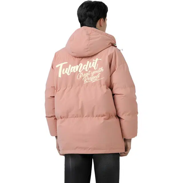 图兰朵 复古美式潮牌简约印花连帽加厚保暖舒适宽松百搭潮流高级感面包服外套棉服 男女同款