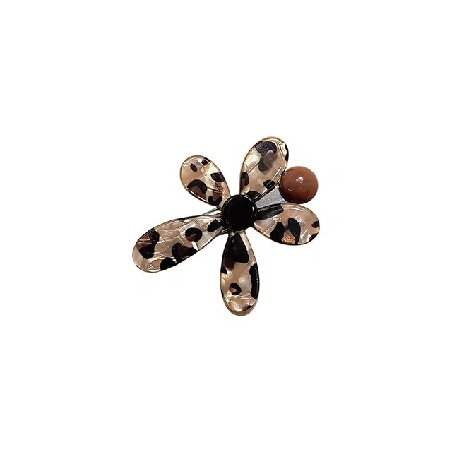 蒙妮 甜酷豹纹太阳花朵鸭嘴夹 亚克力 发夹 女款