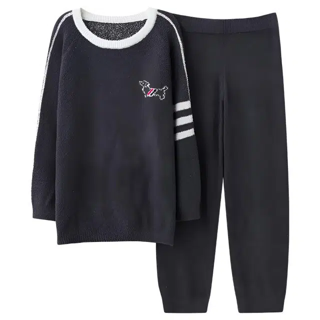 莫代尔 男士冬季款半边绒加绒加厚保暖大码珊瑚绒抗静电家居服可外穿睡衣套装 男款