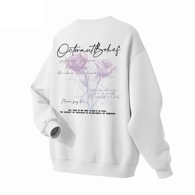 海底小纵队 美式高街闪电分裂唯美渐变玫瑰花手签字母印花简约百搭基础款多场景适用穿搭长袖圆领套头时尚春秋宽松潮流卫衣 男女同款