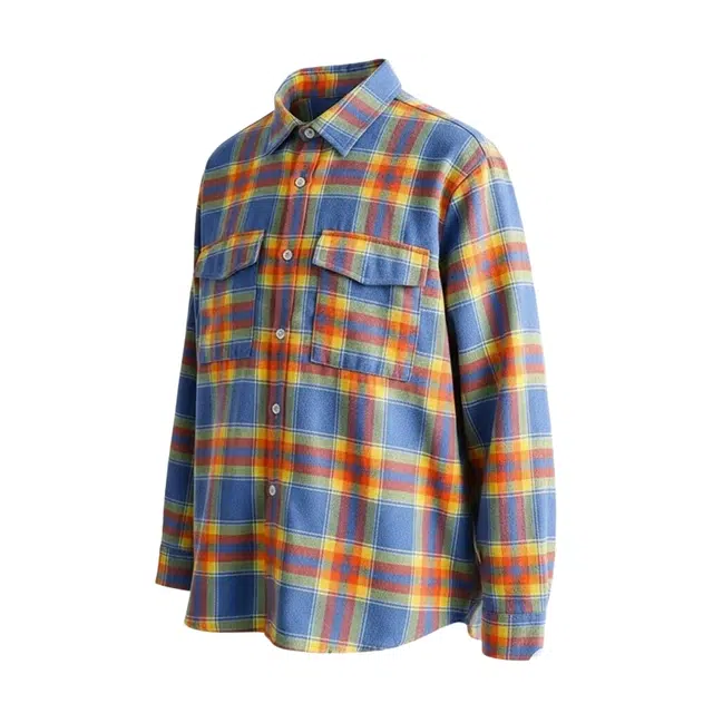 半空山 美式复古格子拼接痞帅宽松百搭休闲慵懒长袖衬衫 男女同款