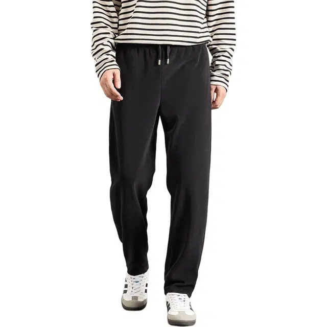 卡丹狄诺 加厚含绵羊毛男士防风奥粒绒卫裤男秋冬季保暖松紧腰宽松垂顺纯色长裤男裤子男休闲裤 男款