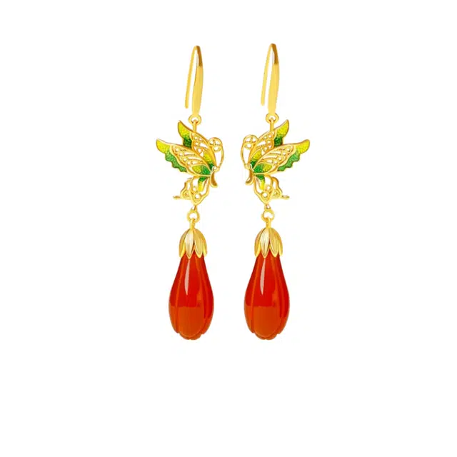 茂琼 柿柿如意万事顺遂好运连连好事花生耳饰新中式古风优雅大气水滴时尚百搭潮流高级首饰品耳饰 玛瑙 玉髓耳环 女款