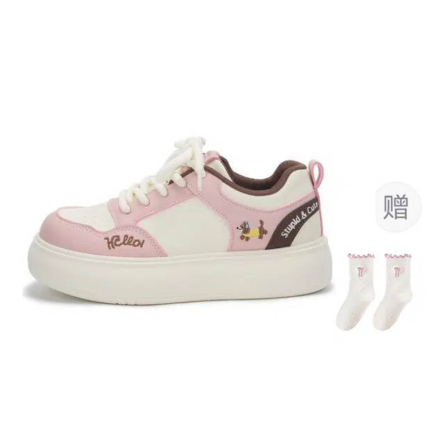 乐乐鱼 百搭运动韩版刺绣休闲 包裹性耐磨增高 低帮 板鞋 女