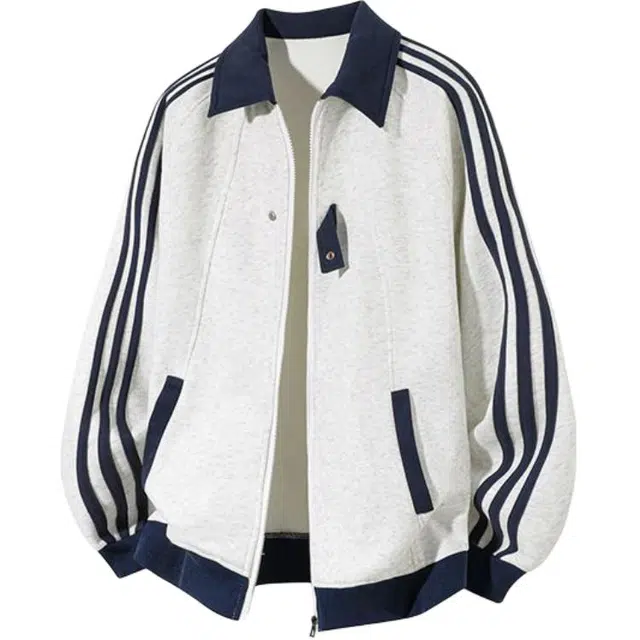 潮人榜 美式高街三条杠设计感运动百搭潮牌宽松休闲大码加厚卫衣垂感慵懒外套夹克 男女同款