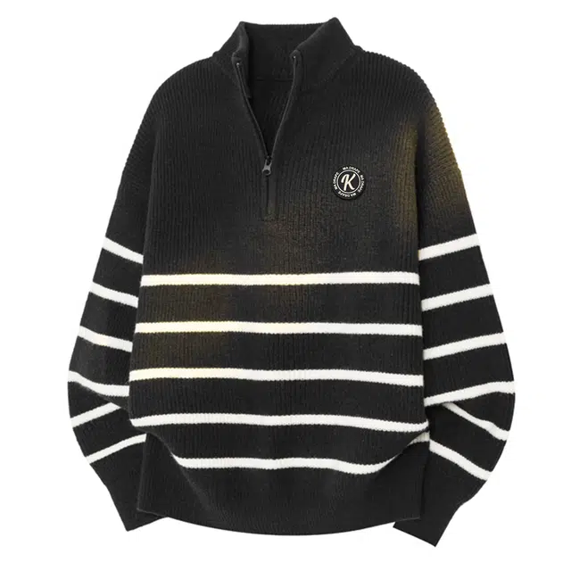 空白町 时尚个性条纹设计层次感慵懒感休闲潮流半开衫拉链高智老钱风套头落肩袖舒适保暖基础款百搭宽松针织衫 男女同款