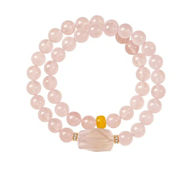 茂琼 吉祥如意平安顺遂好运连连前程似锦新中式国潮复古风格念珠转运珠叠戴 粉水晶 手串 女款