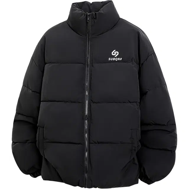 苏北青年 美式高街潮牌宽松纯色品牌字母简约学院风时尚休闲百搭保暖基础款户外运动通勤慵懒舒适立领面包服棉服 男女同款