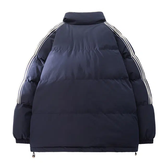 普鲁士多特蒙德 美式高街百搭撞色三条杠棉衣冬季加厚白保暖立领青少年面包服宽松舒适外套棉服 男女同款