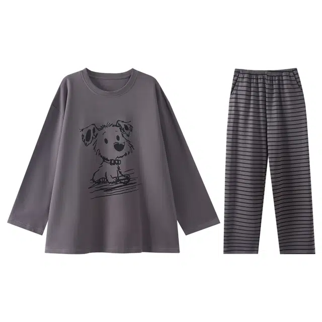 向薇 女士春秋冬季长袖长裤家居服薄款圆领套头可外穿德绒加厚休闲睡衣套装 女款