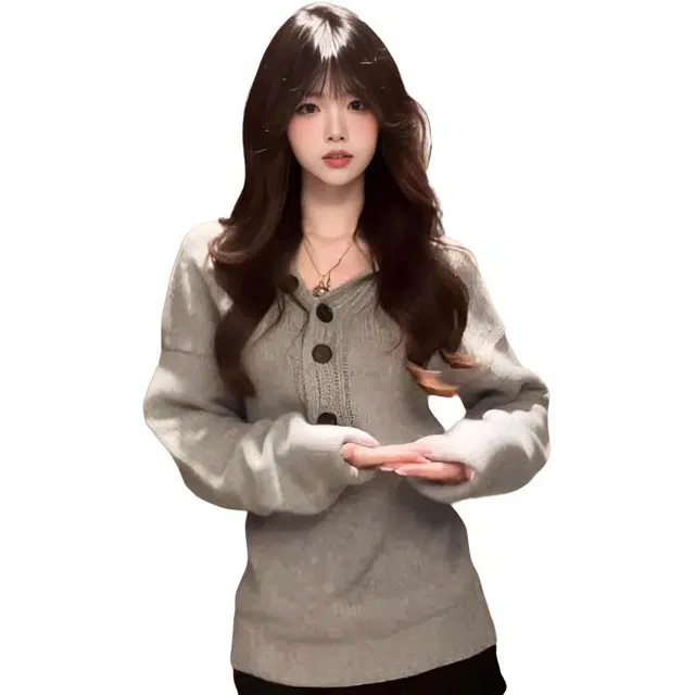 纤丝鸟 时尚慵懒风衫休闲韩系高级感显瘦衫上衣女针织衫 女款