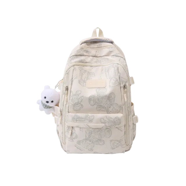 绿野客 可爱卡通简约轻便 高颜值大容量 便携百搭 潮酷休闲背包 牛津布  双肩包 大号 男女同款 白色