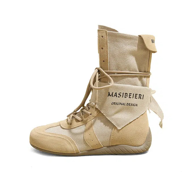 一品公主 废土风马丁春秋复古工装厚底增高休闲短筒潮流复古个性独特时尚轻便英伦风帆布中筒平底不累脚沙漠徒步登山川西旅游百搭 户外靴 女