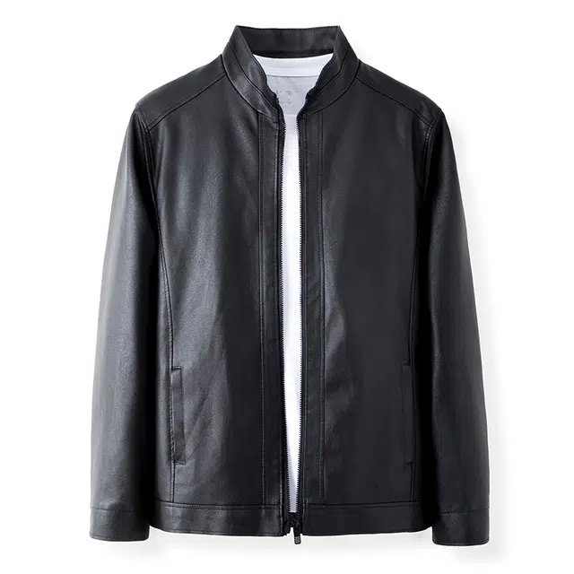 秋冬季经典立领时尚休闲薄款中年机车皮夹克皮衣 男女同款