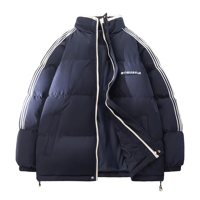 普鲁士多特蒙德 美式高街百搭撞色三条杠棉衣冬季加厚白保暖立领青少年面包服宽松舒适外套棉服 男女同款
