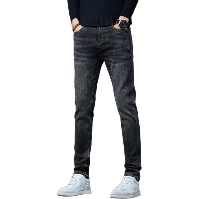 潮人榜 秋冬季美式潮牌高品质复古修身小直筒长裤子韩版潮流休闲百搭弹力显高显瘦痞帅高端牛仔裤 男款