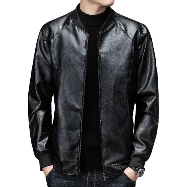 老爷车 男士秋冬季皮夹克男经典棒球领时尚有型机车外套男休闲薄款中年单皮衣 男款