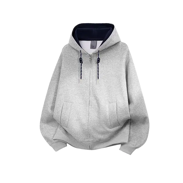 荟萃阁 美式风格高街设计双色拼接休闲百搭时尚潮流开衫外套高级感卫衣 男女同款