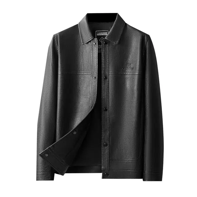 百胜狐 大码男装胖子加肥宽松休闲翻领夹克外套皮衣 男款