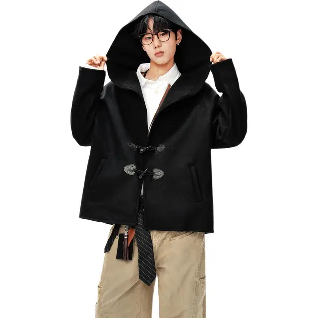 加荣 秋季休闲百搭简约纯色基础款牛角扣大帽子复古设计感英伦风高级感呢时尚潮流大衣 男女同款