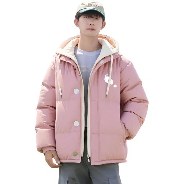 图兰朵 美式假两件连帽小猫棉衣秋冬款潮牌百搭印花时尚宽松舒适保暖加厚夹棉服 男女同款