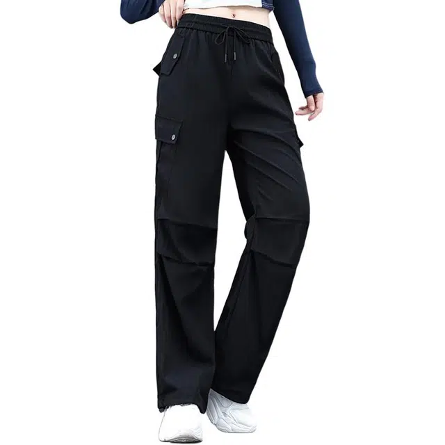 缪斯的诱惑 美式复古高街基础款纯色多口袋休闲垂感高腰设计山系户外百搭系带工装裤 女款