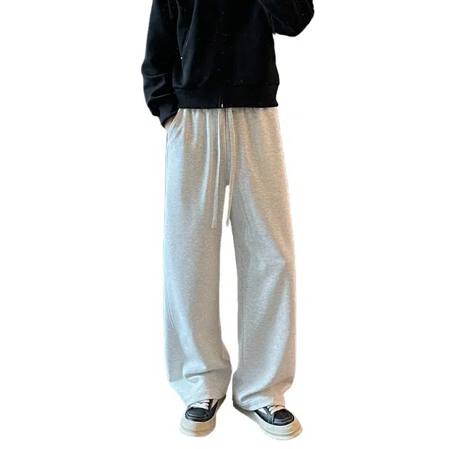 加荣 美式高街水洗运动卫裤男纯色简约直筒裤男士休闲百搭弯刀裤男生潮牌宽松垂感阔腿裤男款青少年痞帅男装裤子慵懒松弛长裤 男女同款