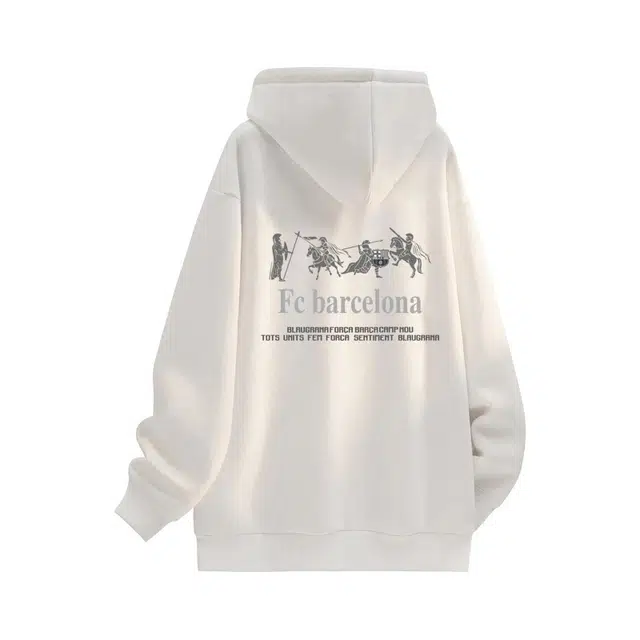巴塞罗那足球俱乐部 美式复古学院风纯色简约高街时尚休闲宽松百搭日常通勤套头连帽卫衣 男女同款