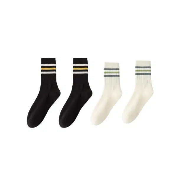 皇室品轩 袜子秋冬款中条纹运动棉袜透气吸汗春秋学生潮流百搭男袜中筒袜 男款