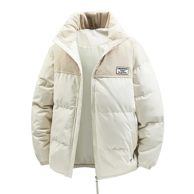 棉基因 冬季灯芯绒拼接刺绣优质棉棒球服保暖高个小个子日系男简约潮流夹棉袄子美式高街工装风青少年职场通勤学院风棉衣外套 男女同款