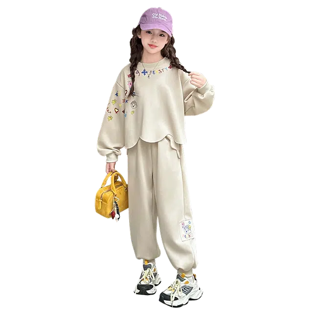 黑恐龙休闲运动套装 秋装女孩大童秋季卫衣两件套