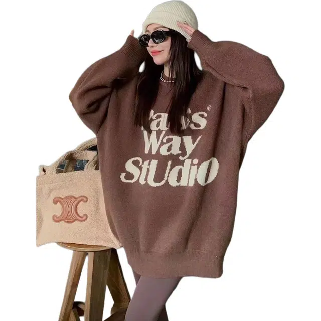 纤丝鸟 宽松外穿上衣字母慵懒时尚下衣失踪衫外套针织衫 女款