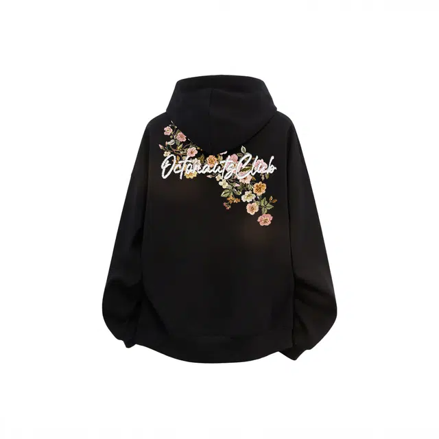 海底小纵队 美式高街潮牌时尚字母绣花花卉印花品牌宽松落肩上衣休闲长袖运动舒适嘻哈学院风学生百搭简约连帽无绳国潮卫衣 男女同款