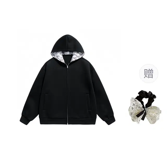 涂诗菲 韩版复古简约时尚休闲百搭潮流高街舒适通勤设计感情侣装长袖外套卫衣 男女同款