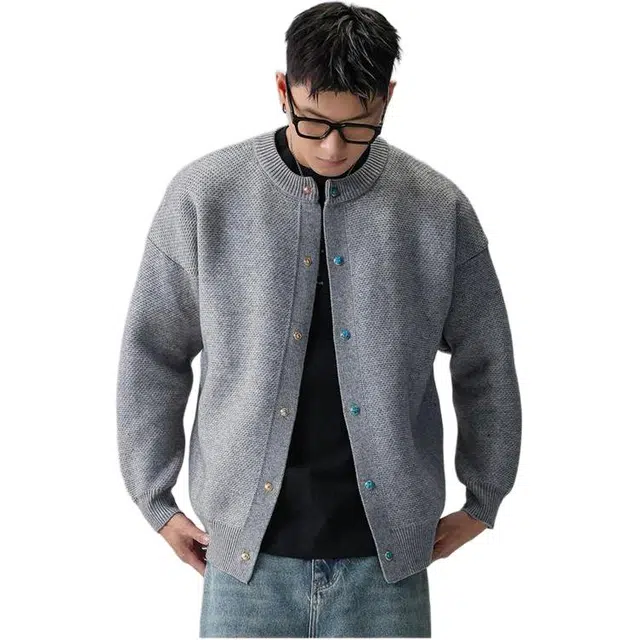 拓菲 撞色纽扣简约开衫长袖上衣男秋冬季美式潮牌外套针织衫 男女同款