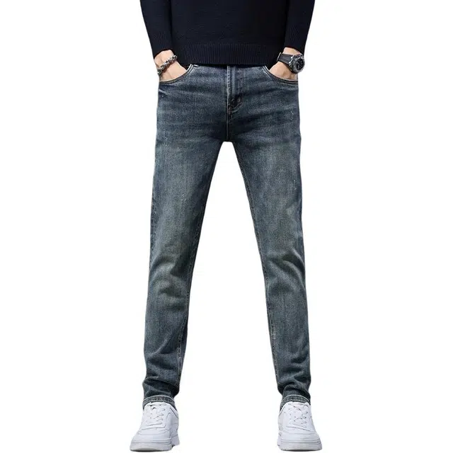 潮人榜 秋冬季美式潮牌复古痞帅修身小直筒男士长裤子潮流百搭休闲弹力显高显瘦轻商务高端牛仔裤 男款