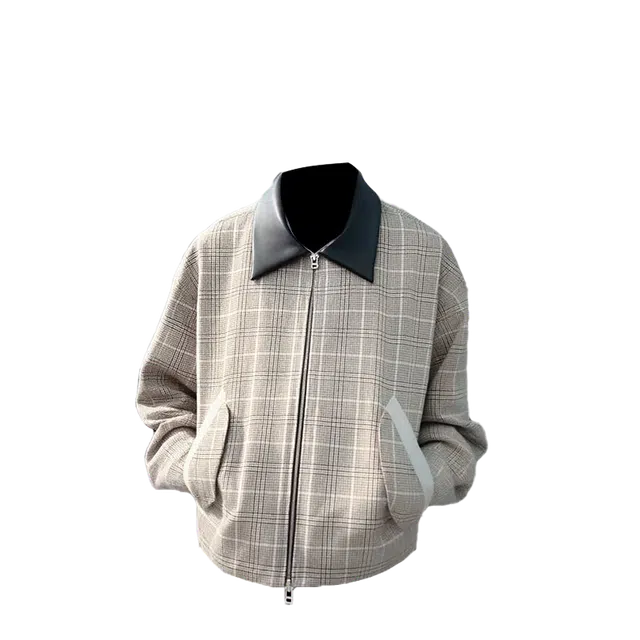 一碗士多  千鸟格撞色翻领格子小众高级设计感无性别主义静默美式复古街头潮流时尚宽松休闲舒适日常城市户外通勤百搭老钱风棒球服 男女同款