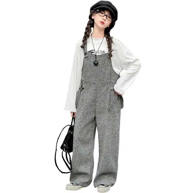 黑恐龙休闲运动套装 大童女孩工装连体裤